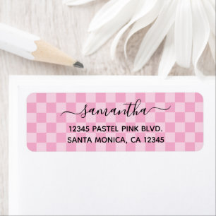 Pale and Light Pink Chequerboard Return Address Label