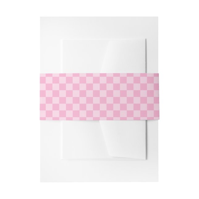 Pale and Light Pink Chequered Invitation Belly Band (Front Example)