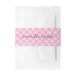 Pale and Light Pink Chequered Signature Names Invitation Belly Band