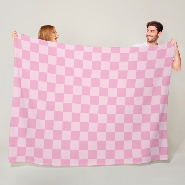 Pale and Light Pink Montone Checkered Fleece Blanket (In Situ)