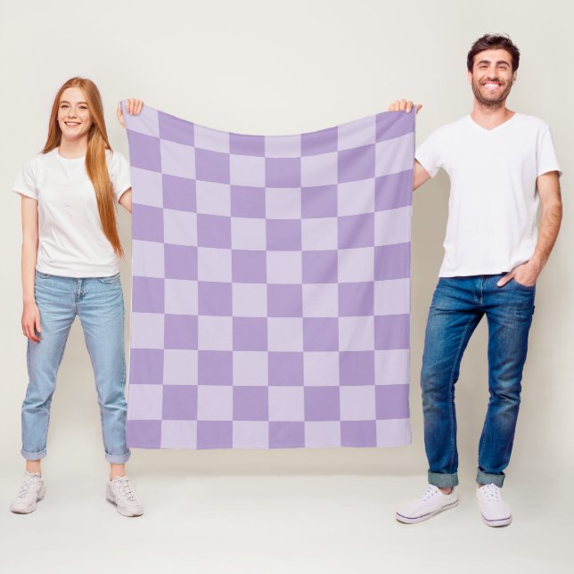 Pale and Pastel Purple Monotone Checkered Fleece Blanket (In Situ)