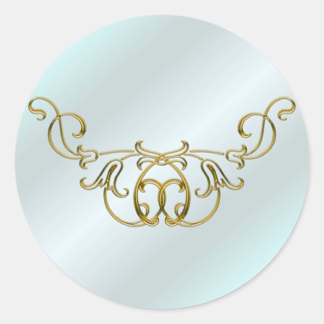 Pale Aqua and Gold Wedding Classic Round Sticker (Front)