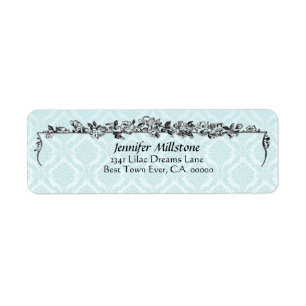 Pale Aqua Blue Damask and Flowers Address Label Return Address Label