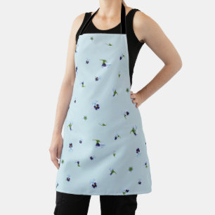 Pale Aqua Japanese Blue Pansy Floral Pattern Apron