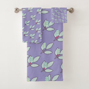 Pale Aqua Leaf With Blossoms Lavender Gift Bath Towel Set