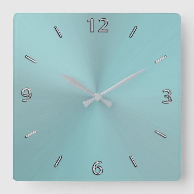 Pale Aqua Modern Metallic Wall Clock (Front)
