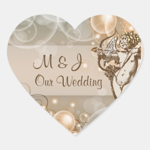 Pale avocado choc cream wedding heart sticker