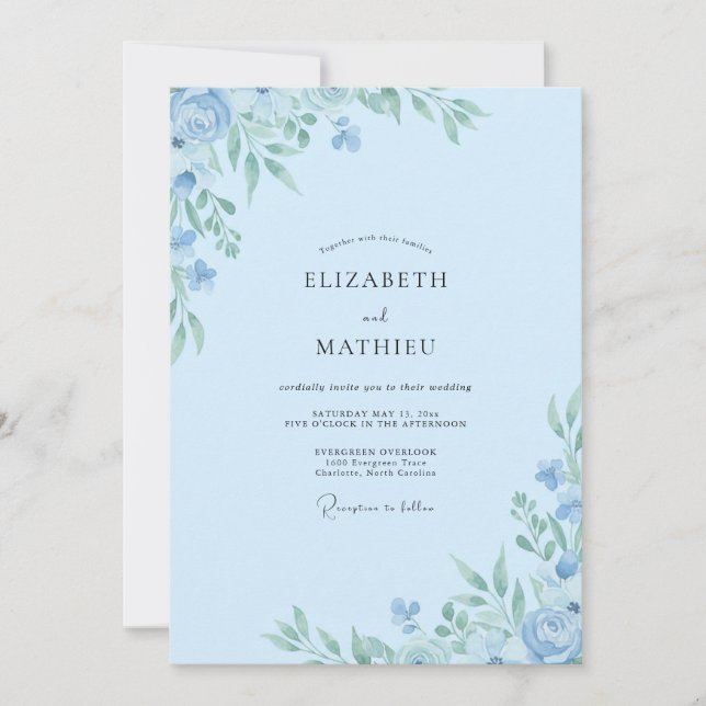 Pale Azure Foliage Eucalyptus Wedding Invitation (Front)