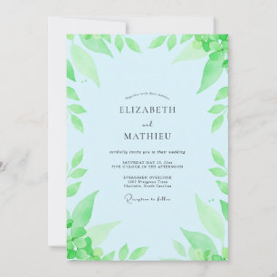 Pale Azure Leafy Wedding Invitation