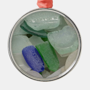 Pale Beach Glass Metal Ornament