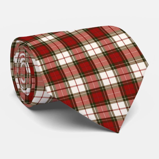 Pale Beige and Red Plaid Tie (Rolled)