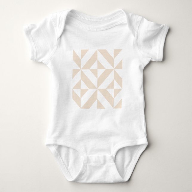 Pale Beige Geometric Deco Cube Pattern Baby Bodysuit (Front)
