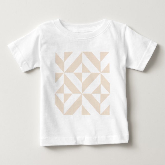 Pale Beige Geometric Deco Cube Pattern Baby T-Shirt (Front)