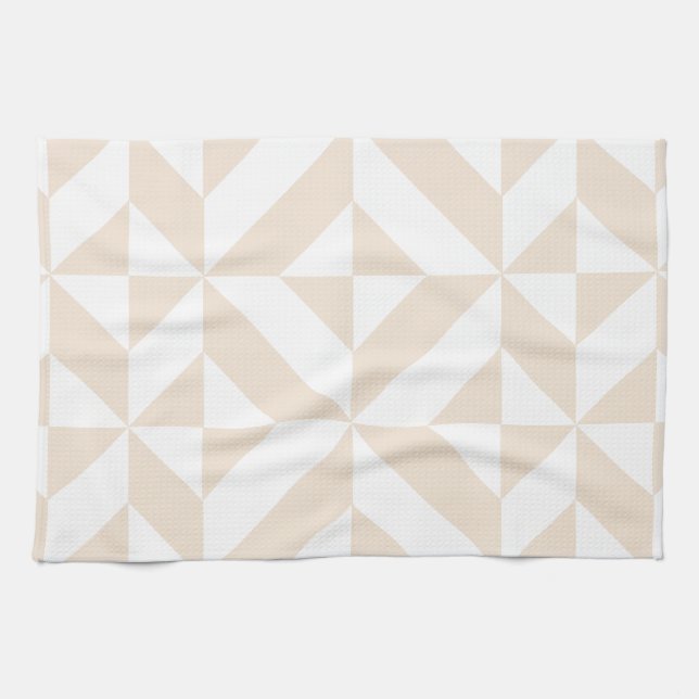 Pale Beige Geometric Deco Cube Pattern Tea Towel (Horizontal)