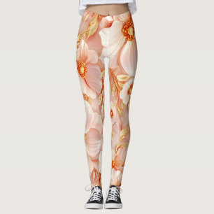 Pale Beige Large Floral Leggings