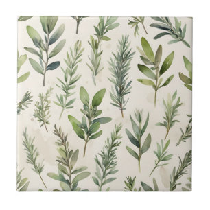 Pale Beige with Soft Green Herb Ceramic Tile