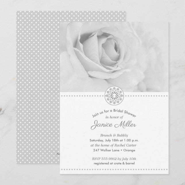 Pale Black and White Rose Bridal Shower Invitation (Front/Back)