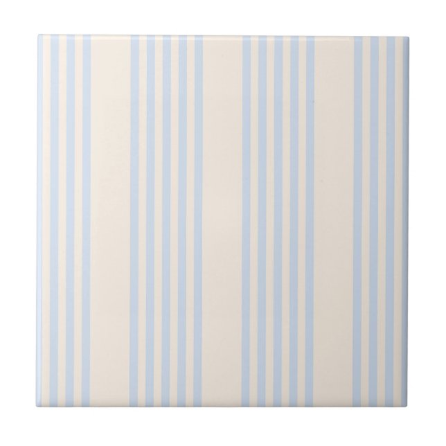 Pale blue and beige five stripes pattern ceramic tile (Front)