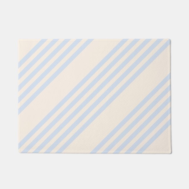 Pale blue and beige five stripes pattern doormat (Front)