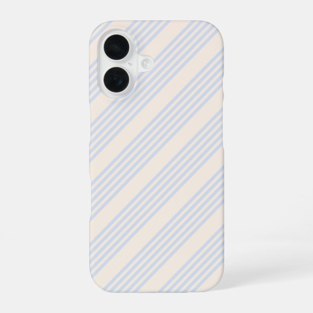 Pale blue and beige five stripes pattern iPhone 16 case (Back)
