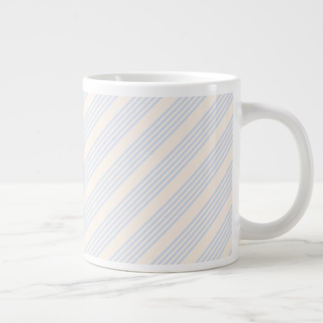 Pale blue and beige five stripes pattern large coffee mug (Right)