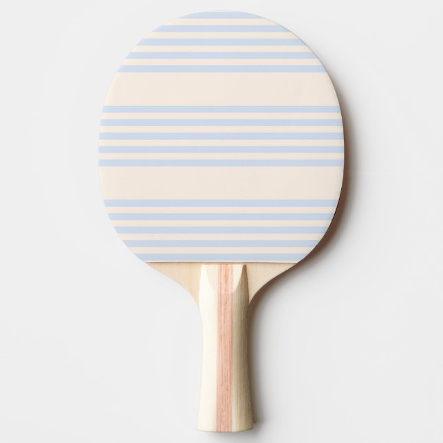 Pale blue and beige five stripes pattern ping pong paddle (Front)