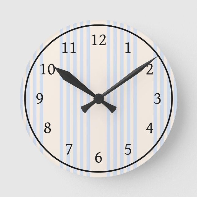 Pale blue and beige five stripes pattern round clock (Front)
