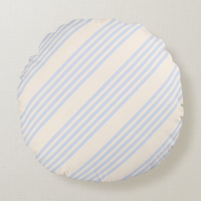 Pale blue and beige five stripes pattern round cushion (Front)
