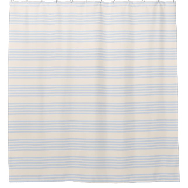 Pale blue and beige five stripes pattern shower curtain (Front)