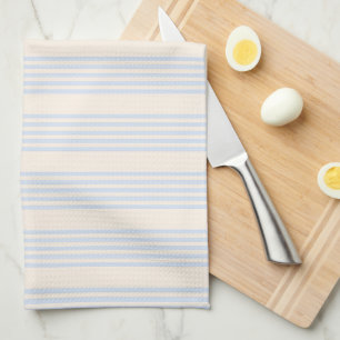 Pale blue and beige five stripes pattern tea towel