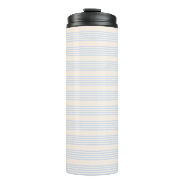 Pale blue and beige five stripes pattern thermal tumbler (Front)