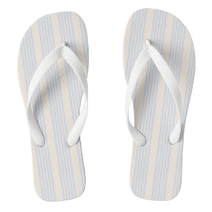 Pale blue and beige five stripes pattern thongs