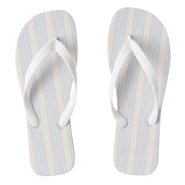 Pale blue and beige five stripes pattern thongs (Footbed)