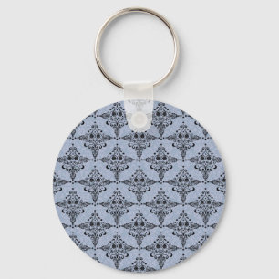 Pale Blue and Black Celestial Damask Key Ring
