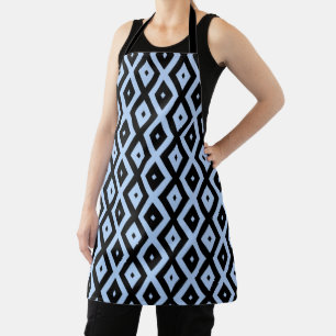 Pale blue and black diamond pattern apron