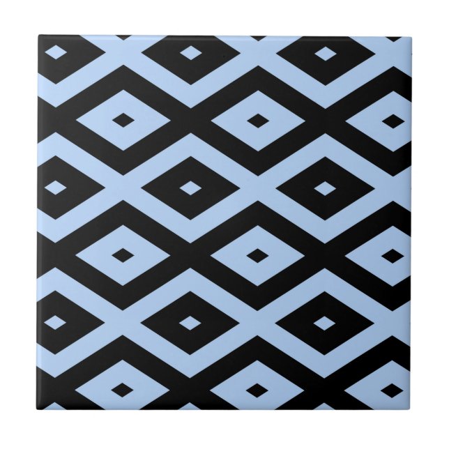 Pale blue and black diamond pattern ceramic tile (Front)