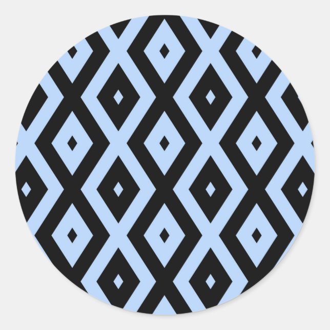 Pale blue and black diamond pattern classic round sticker (Front)