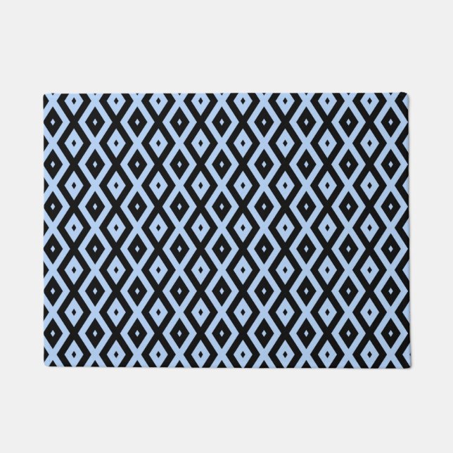 Pale blue and black diamond pattern doormat (Front)