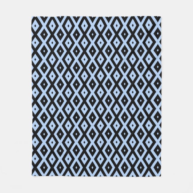 Pale blue and black diamond pattern fleece blanket (Front)