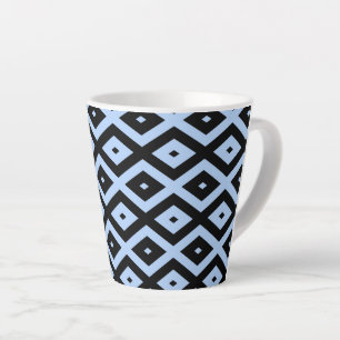 Pale blue and black diamond pattern latte mug