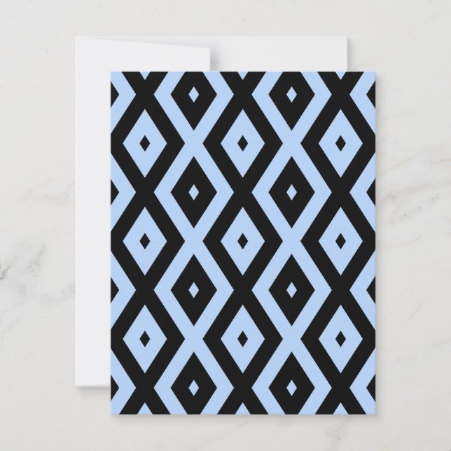 Pale blue and black diamond pattern RSVP card (Front)