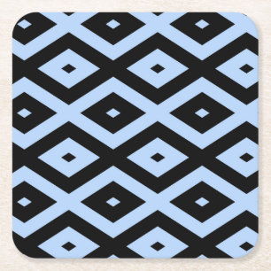 Pale blue and black diamond pattern square paper coaster