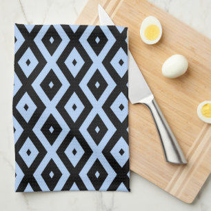 Pale blue and black diamond pattern tea towel
