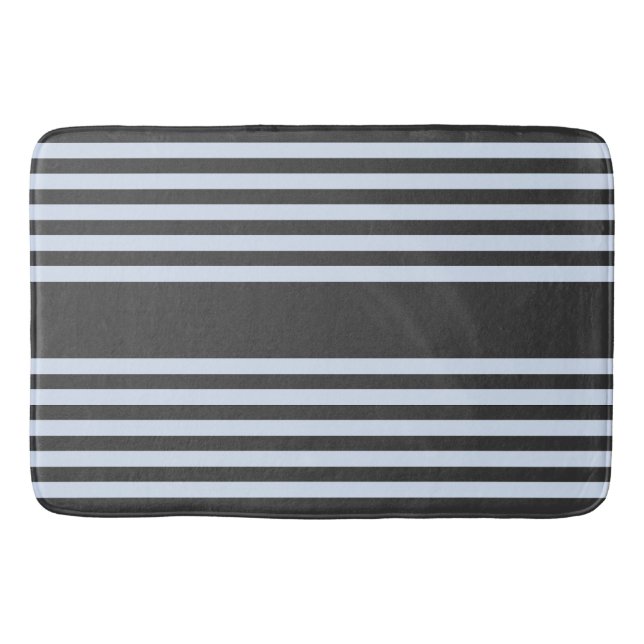 Pale blue and charcoal five stripes pattern bath mat (Front)