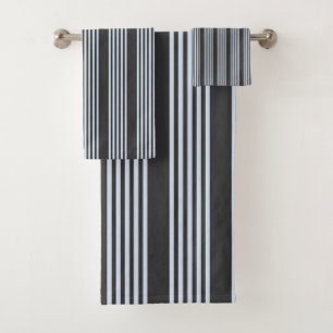 Pale blue and charcoal five stripes pattern bath towel set