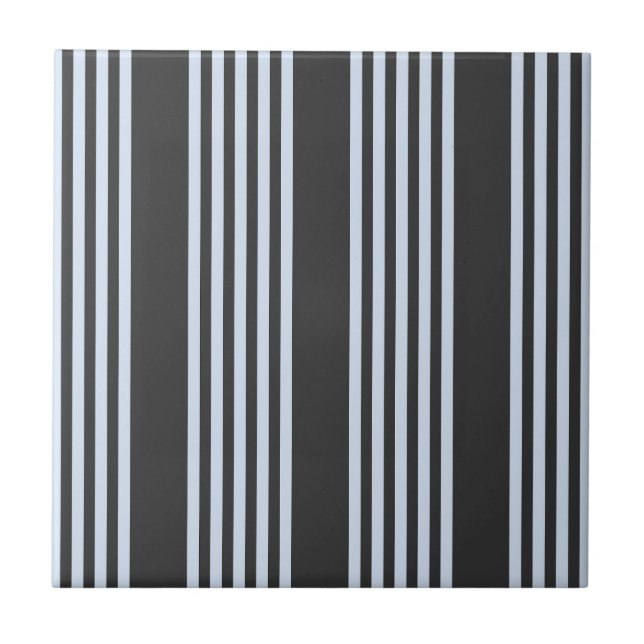 Pale blue and charcoal five stripes pattern ceramic tile (Front)