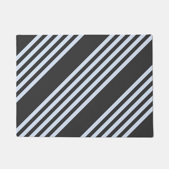 Pale blue and charcoal five stripes pattern doormat (Front)