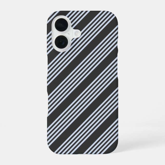Pale blue and charcoal five stripes pattern iPhone 16 case (Back)