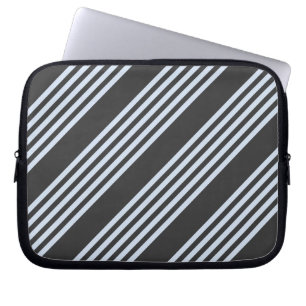 Pale blue and charcoal five stripes pattern laptop sleeve