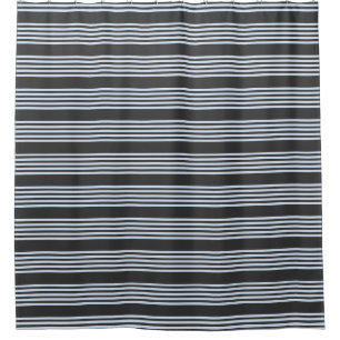 Pale blue and charcoal five stripes pattern shower curtain